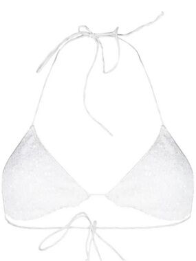 Oseree White Textured Tie-Side Triangle Bikini